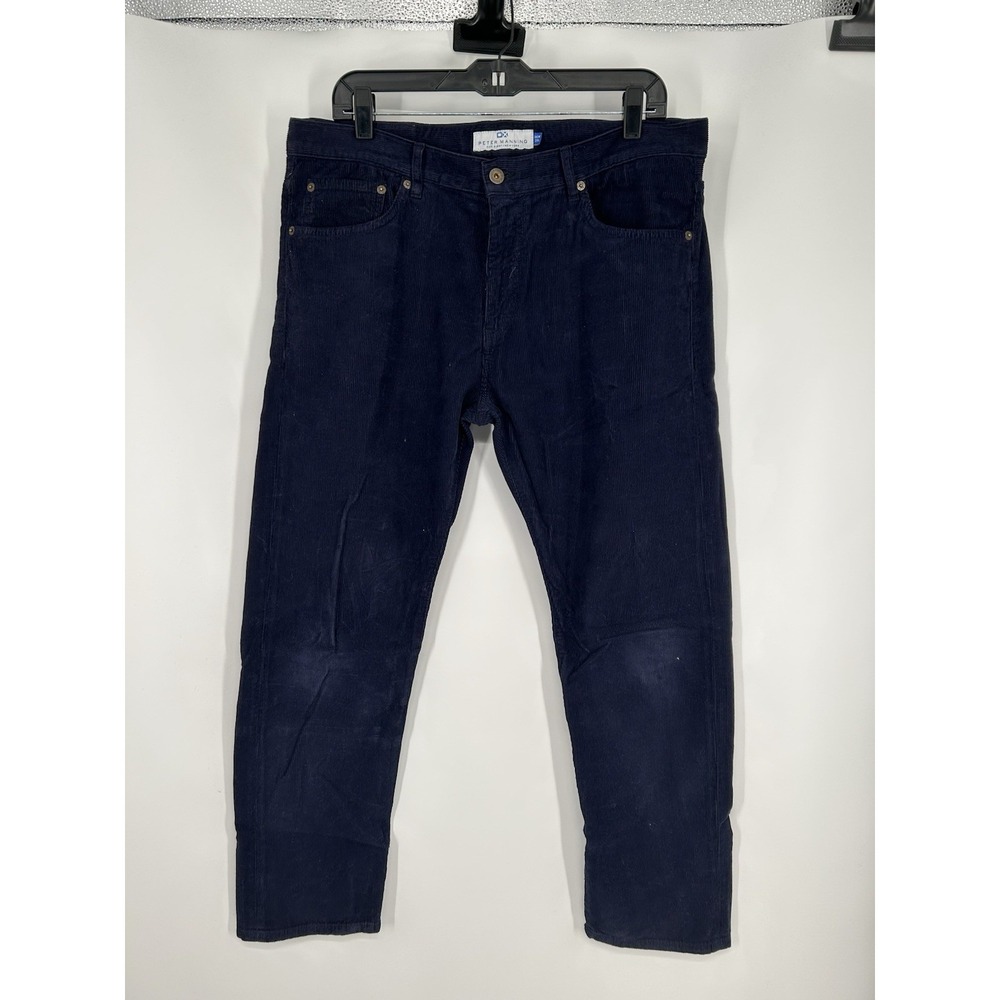 Peter Manning Straight Leg Regular Fit Corduroy Pants Navy Blue Mens‎ Size 36x28
